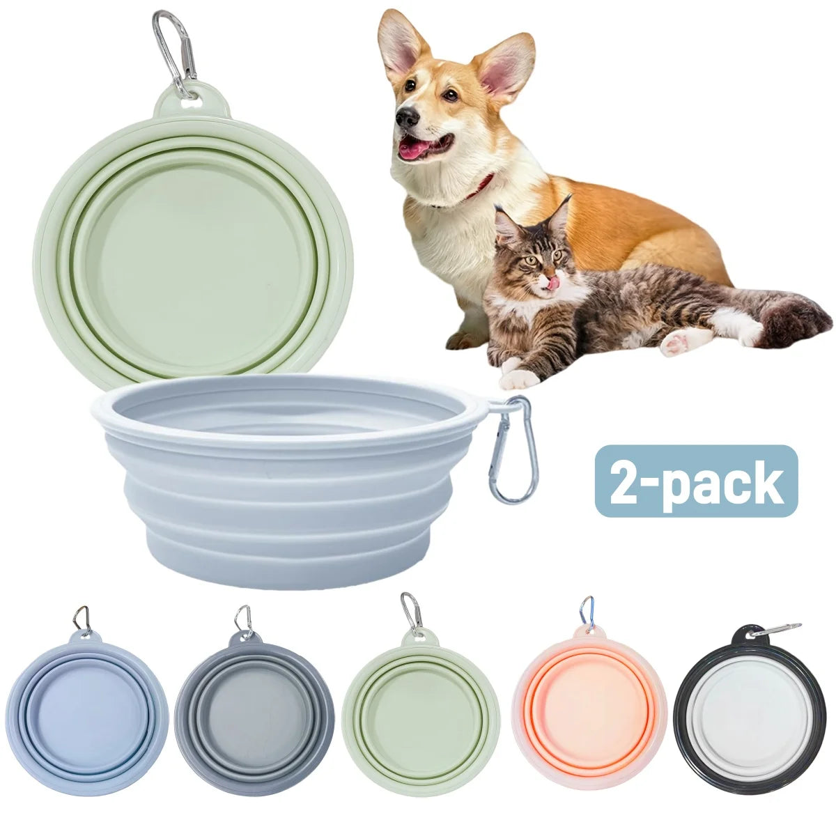 2-Pack Collapsible Silicone Pet Bowls